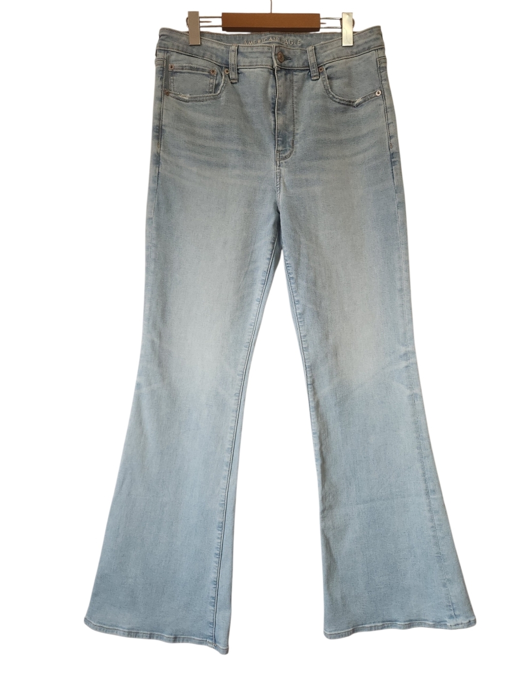 American Eagle Super High-Rise Flare Jeans Light Wash Next Level Stretch 12 Long
